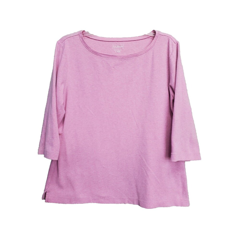 LL Bean Women's Pink Cotton Boat Neck 3/4 Sleeve T-Shirt Size Large